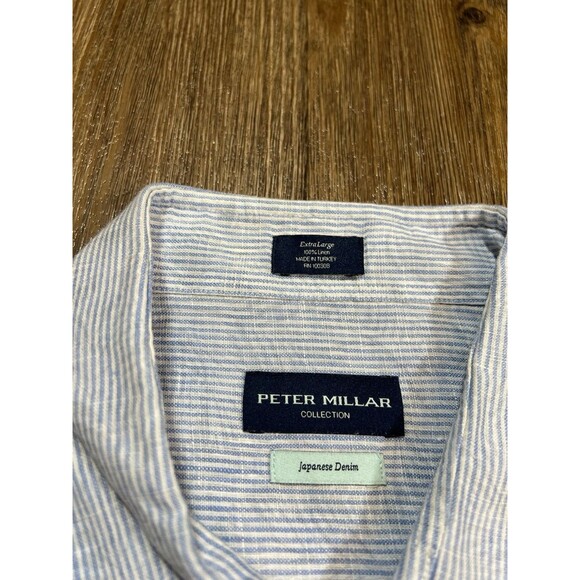 Peter Millar Japanese Denim Short Sleeve Button Shirt Mens XL Blue 100% Linen - Picture 4 of 9